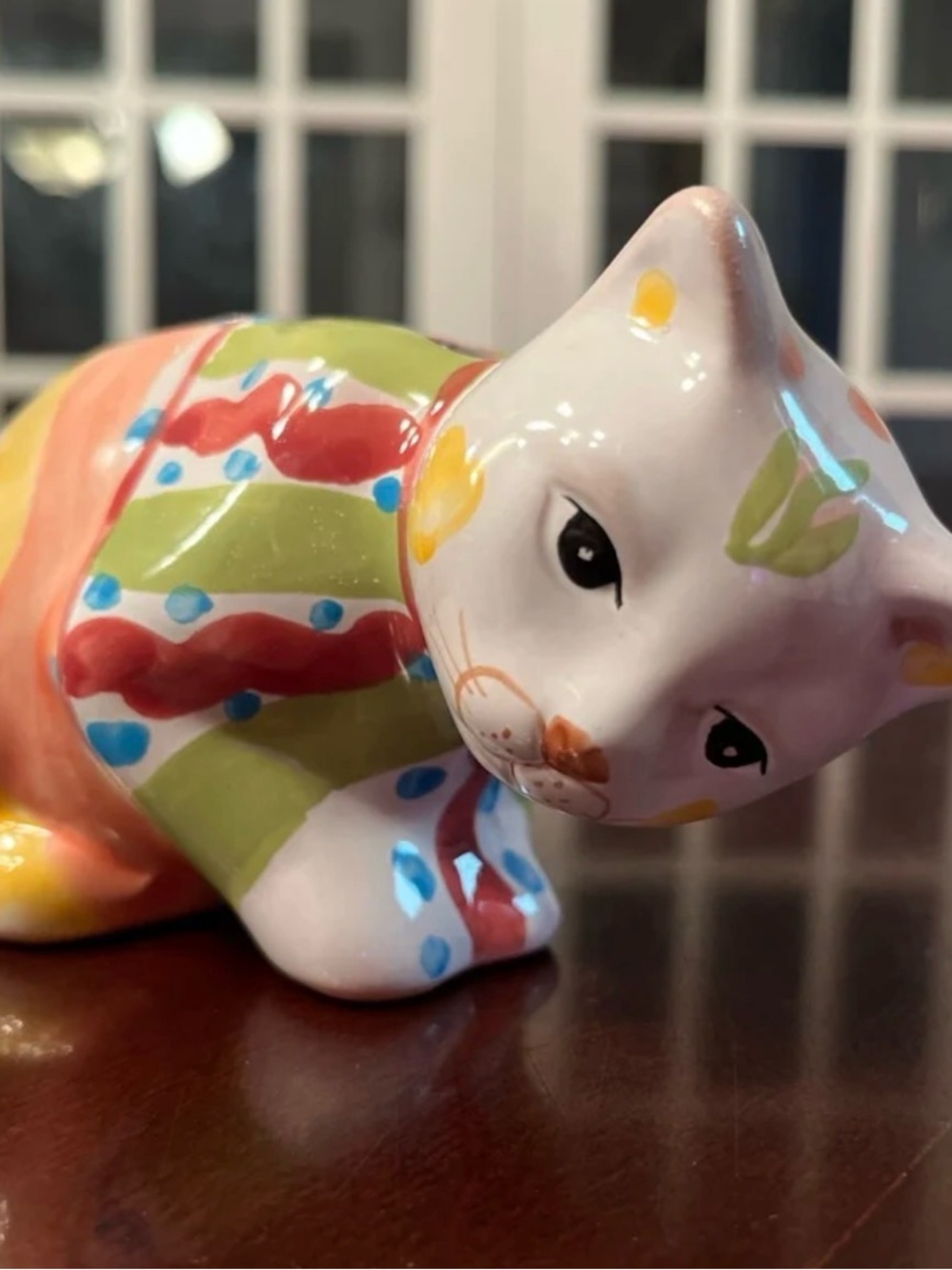 Vintage Hand-Painted Ceramic Cat Flower Frog | Pen & Makeup Brush Holder Caddy